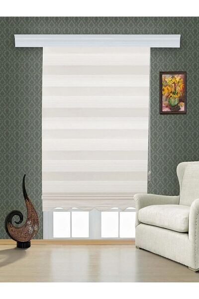 NetworkAvm Krem Geniş Pliseli Stor Perde+ Etek Dilimi Alüminyum Kasa