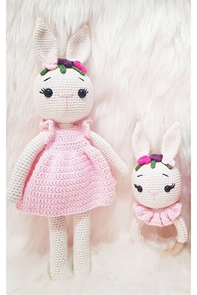 ON MARİFET Amigurumi Organik Örgü Oyuncak Tavşan Ve Çıngırak