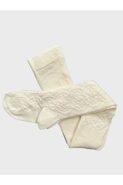 ALİŞ KİDS Ecru Embossed Cotton Girls' Pantyhose