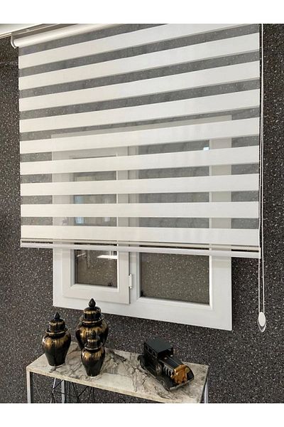 NetworkAvm White Zebra Patterned Imported Bamboo Sunshade - Sectioned Skirt, Aluminum Case Metal