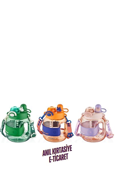 Vagonlife 1000 ml Comfortable Children's Water Bottle with Neck Strap and Straw - Single Lid Dual Use