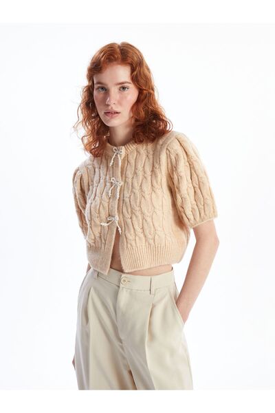 LC Waikiki Women's Knitwear Cardigan - Crew Neck, Self Patterned