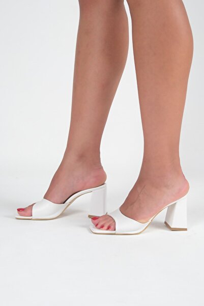 Aslının Butiği 9 cm Thick Coated Leather Heeled Slippers