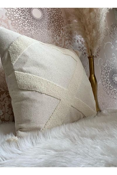 Bemonse Linen Throw Pillow White Punch Embroidered Case