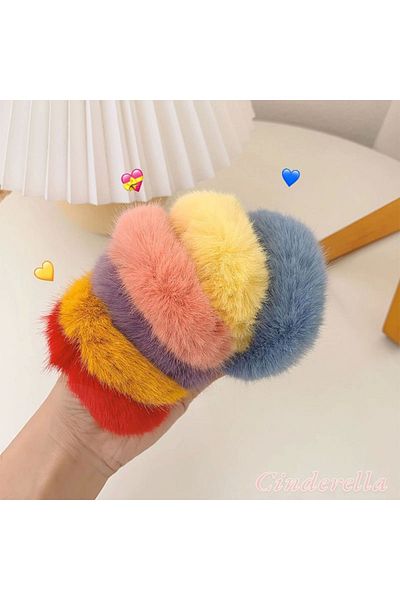 Cinderella Colorful Soft Furry Plush Bagel - 2-Piece Elastic Hair Clip Color-2