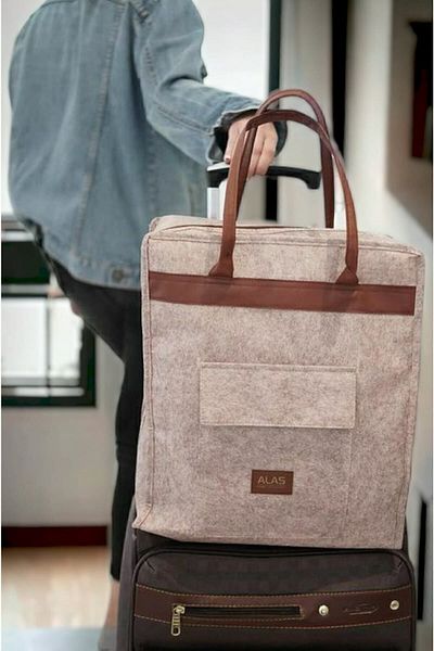 ALAS Felt Shoe Travel Bag with Leather Handle, Shoe Storage, Luggage Organizer