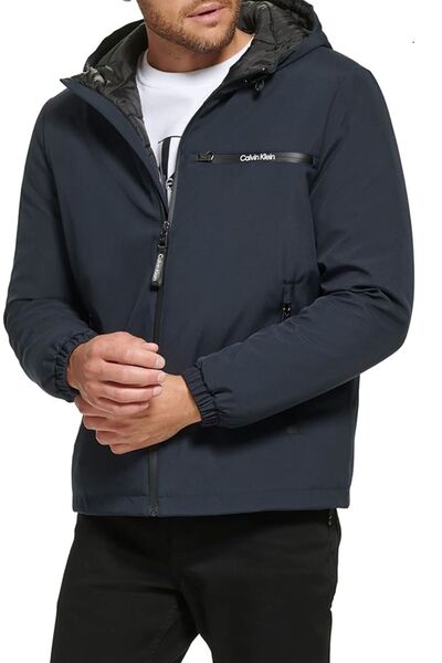 Calvin Klein معطف مطاطي كلاسيكي بغطاء للرأس للرجال