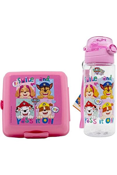 Mashotrend Pembe Paw Petrol Şeffaf Matara 500ml + Paw Petrol Beslenme Kabı - Lisanslı Paw Petrol Pipetli Matara