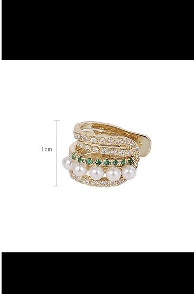 Arescollection tarnish-proof ZIRCON STONE pearl earcuff compressed cartilage conch earrings that do not require orbital holes