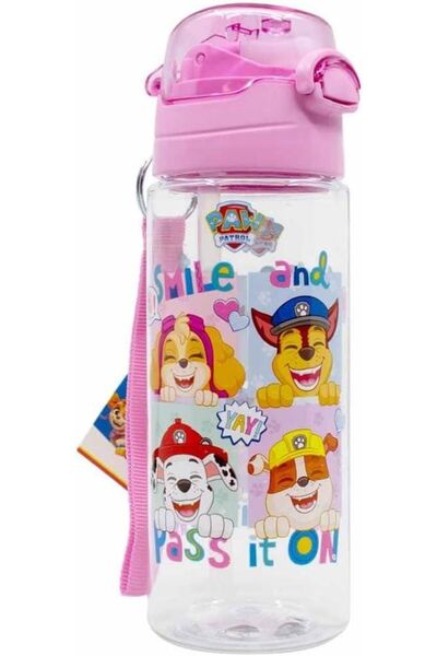 Mashotrend Pembe Paw Petrol Şeffaf Matara 500ml - Kız Çocuk Suluk - Lisanslı Paw Petrol Matara Pipetli Suluk
