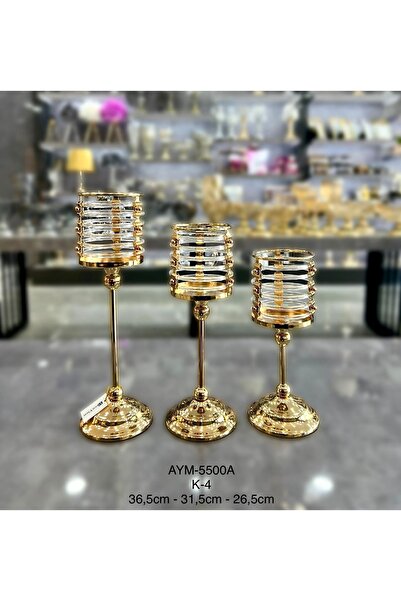decovien Dekoratif 3 Lü Kristal Şamdan & Mumluk 26*31*36 CM