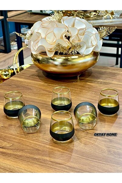 Paşabahçe Lav Lal- 304 6'lı Dip Siyah İç Altın Ağzı Yaldız Kahve Yanı Su Bardağı , Çeyizlik ,hediyelik