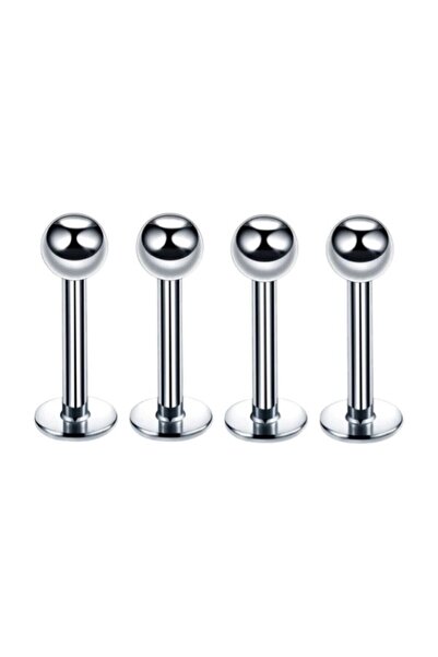 MAZEN 316l Cerrahi Çelik 4'lü Set Tek Top Gümüş Renk Tragus, Helix, Dudak Piercing