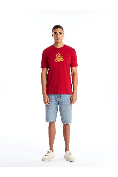 LC Waikiki Bedrucktes Herren-T-Shirt aus gekämmter Baumwolle – Rundhalsausschnitt, kurze Ärmel