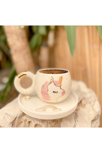 Mugtasarım 24K Gold Gilded Unicorn Handmade Double Turkish Coffee Cup