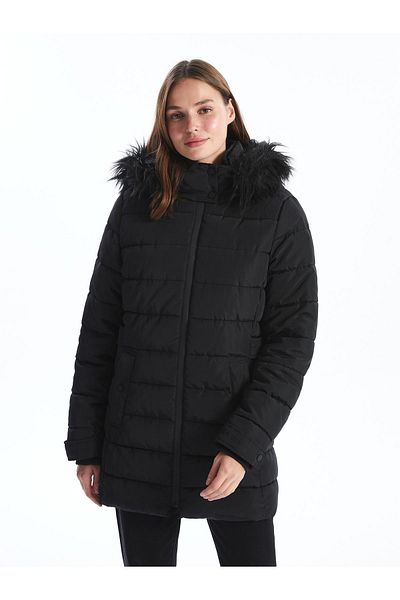 LC Waikiki Dámská hladká bunda Puffer - s kapucí
