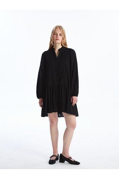 LC Waikiki Embroidered Long Sleeve Leak Collar Women's Shirt Dress