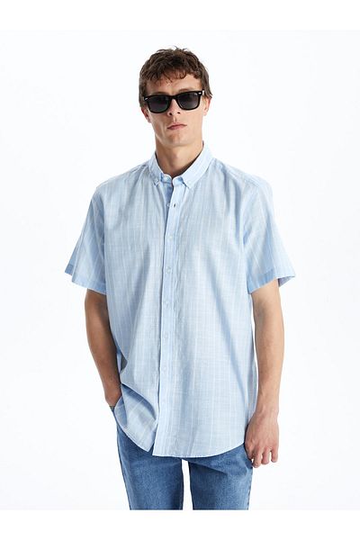 LC Waikiki Cămașă pentru bărbați slim fit cu model în carouri din popelin - mânecă scurtă