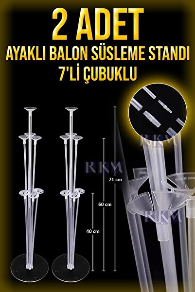 rkmstore 2 Adet Balon Süsleme Standı 7’li Çubuklu Ayaklı Balon Standı Seti Pa...