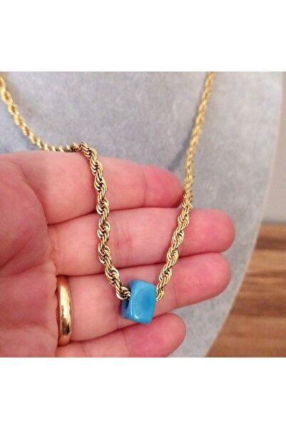 Asya Jewellery Birebir Kuyumcu Model Cam Nazar Boncuklu Burgu Halat Zincir Çelik Kolye