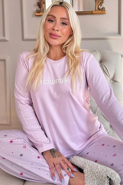Pijamaevi Set de pijamale de damă cu model liliac termic „I Love W”.