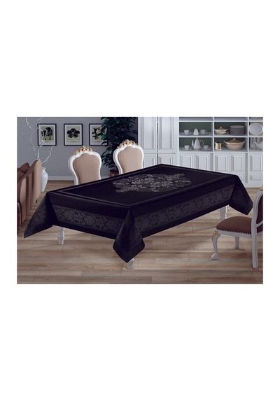 ZeynoÇeyiz Față de masă neagră impermeabilă, rezistentă la pete - Dimensiune Mare 160x260 Cm