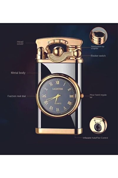 ASYA GIFTS Kişiye Özel Isim Baskılı Işıklı Saatli Jet Çakmak ( Gazlı ) Isme Özel - Rüzgarda Sönmez