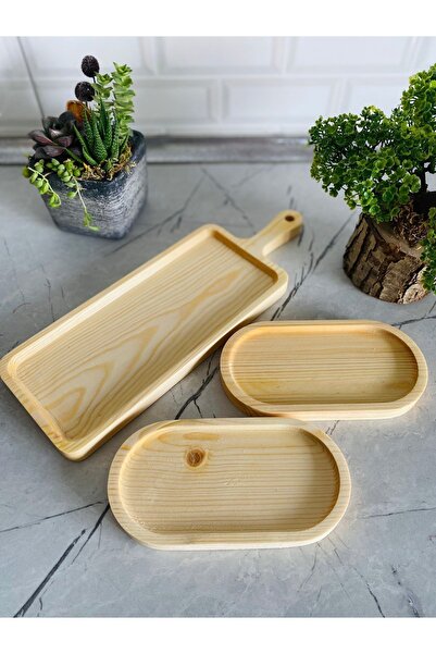 BTHGROUP 3 Piece Set - Breakfast Cheese, Presentation Wooden and Oil Pot Plate