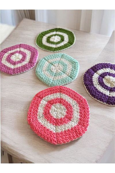 heptrend Hep Trend Hand Knitted 5 Colorful Round Washcloths
