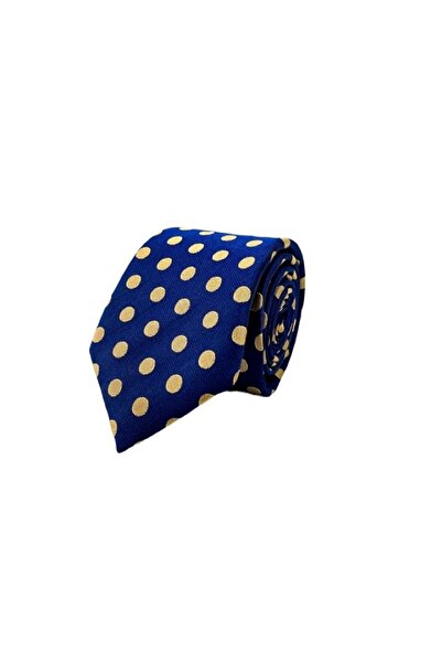 VENCHY ربطة عنق بنمط منقط باللون الأزرق الداكن والأصفر 7717-5k