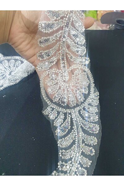 ESRA ŞELEM White Bead Embroidered Lace Applique Decorative Guipure 2 Pieces Embroidered Guipure