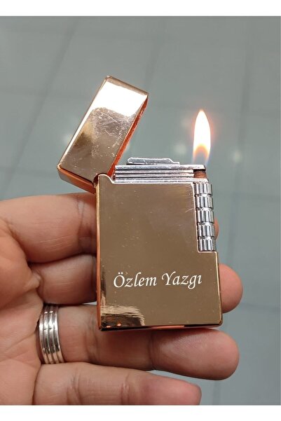 ASYA GIFTS Kişiye Özel Isim Baskılı Metal Çakmak Yandan Çarklı ( Gazlı ) Gold