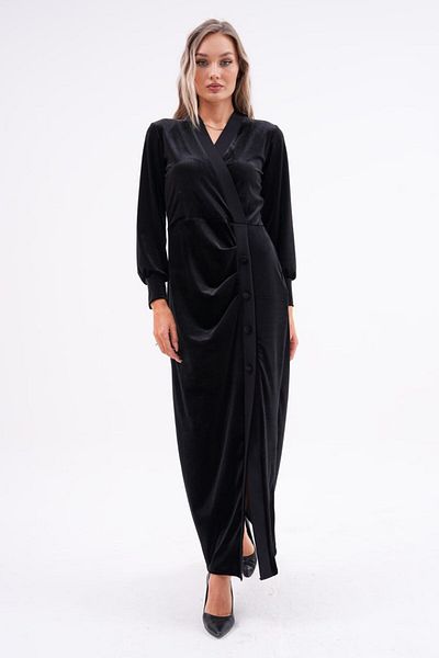 AYASOFYA OTANTIK Rochie de dama din catifea neagra - Detaliu nasturi