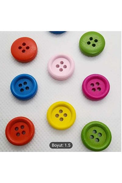 İMREN AKSESUAR Colorful Board Button 1.5 cm Four Hole Mixed Color Button 1 Pack 5 Pieces