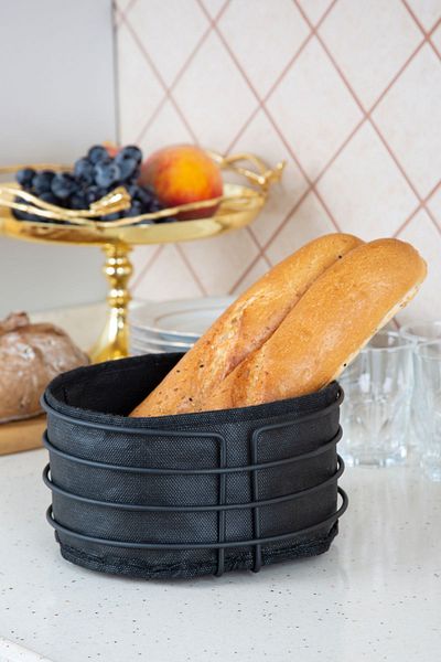 MultiStore Luxury Black Stainless Round Bread Basket - Multi-Purpose, Black Fabric