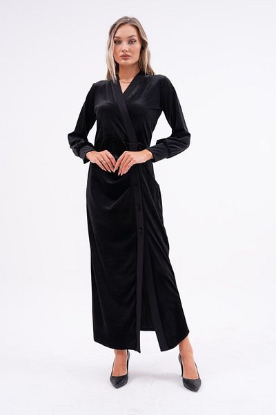 AYASOFYA OTANTIK Rochie de dama din catifea neagra - Detaliu nasturi