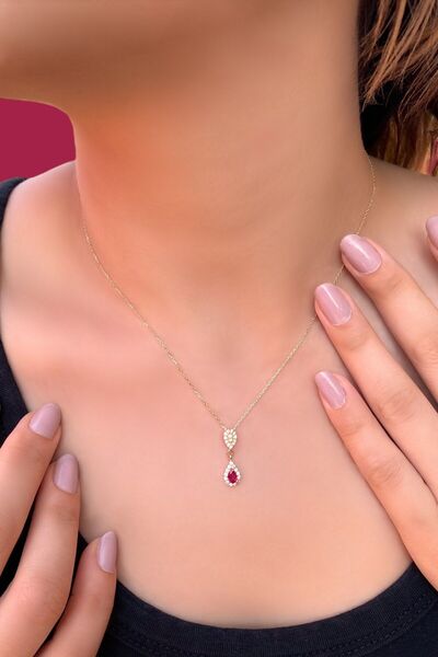 Altınaşkı Taşlı Damla Altın Kolye