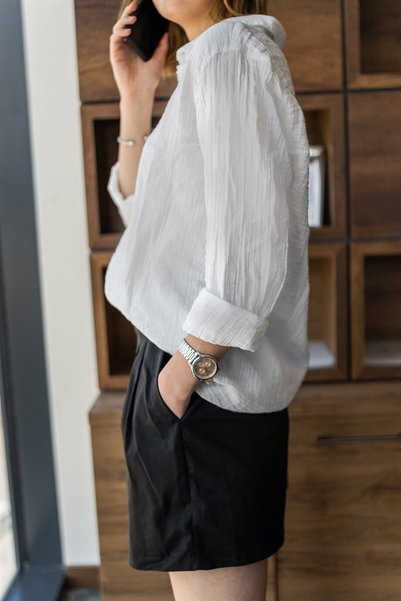 Zeliha Baysan Women's Blaze Muslin Patterned White Shirt