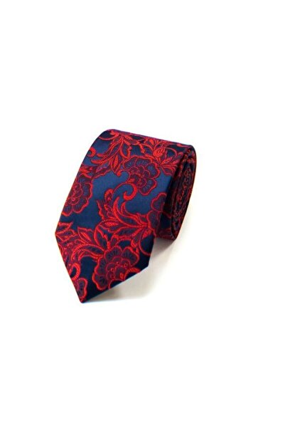 VENCHY ربطة عنق بنمط اللبلاب باللون الأزرق الداكن والأحمر