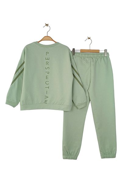 Via Girls 8-14 Years Old Girl's Tracksuit Set - Text Patterned, Piping Detail, Long Sleeve, Back Printed