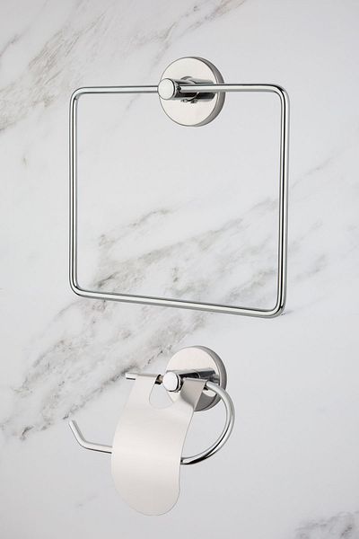 UG Home Χρώμιο τετράγωνη θήκη για πετσέτες με στενό κάλυμμα Θήκη για χαρτοπετσέτα τουαλέτας Σετ αξεσουάρ μπάνιου 2 τεμαχίων