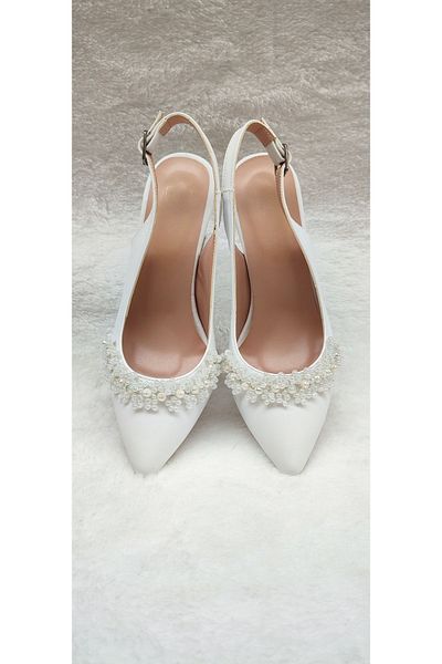 Berush Bride BerushBride Rochie de mireasa cu perle din piele alba Pantofi cu toc