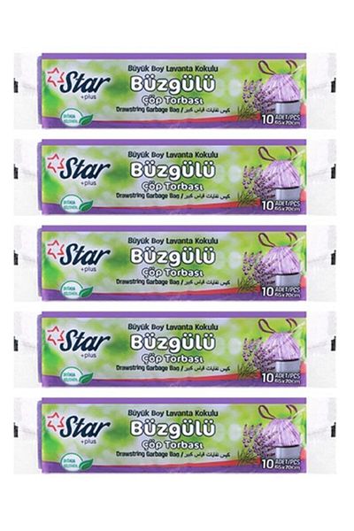 Star Plus Drawstring Large Size Garbage Bag 5 Pack Lavender Scented 65x70 cm