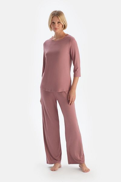 Dagi Σετ πιτζάμες με λαιμόκοψη Dusty Rose Lace με λεπτομέρειες
