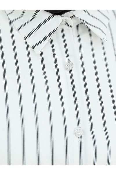 HİJABAYA Stone Detailed Thin Striped Casual Shirt