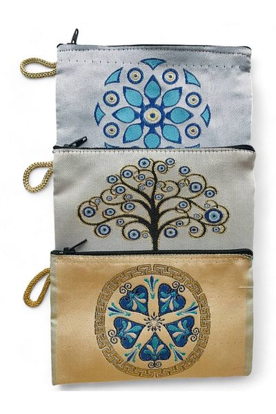 GALATA GIFT Medium Size Women's Wallet - 3 Pieces, Stylish Zippered, Lined, Rug Patterned, Handle Coin Wallet 15X10