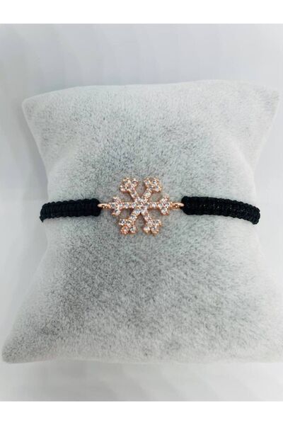 GALATA GIFT ندفة الثلج الحجرية المضفرة باللون الأسود - سوار المصعد