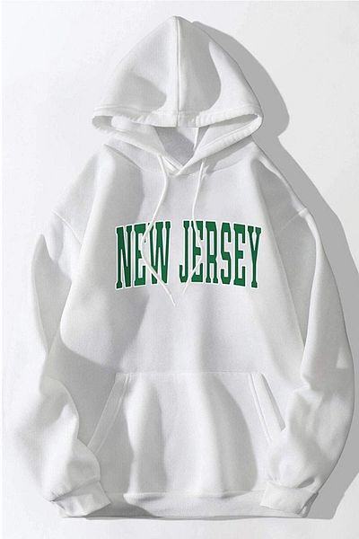 Altamira Unisex White New Jersey Printed Oversize Hooded Sweatshirt