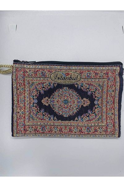 GALATA GIFT Traditional Patterned, Red, Navy Blue Color, Gold Gilt Zippered Women's Wallet, 16x10cm