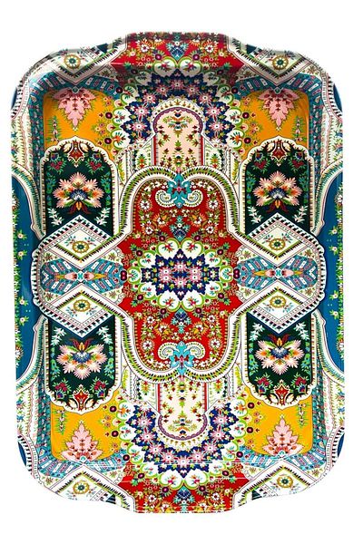 GALATA GIFT Metal Tea and Coffee Tray - Rug Patterned, Stylish Presentation, 32*22cm, Anti-Scratch and Anti-Tarnish